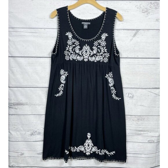 Chelsea & Theodore Dress Womens XL Sleeveless Black White Embroidery Rayon - Picture 1 of 6